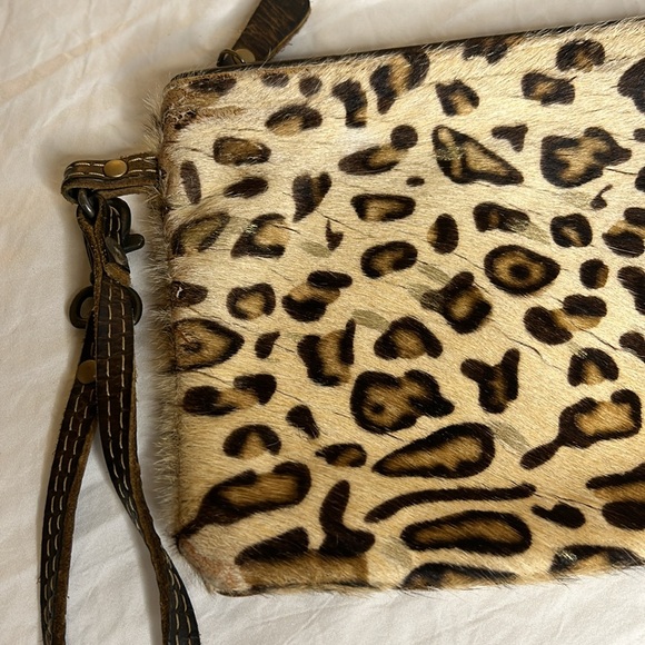 MYRA BAG leather brown/black animal print with gold specks. Slick Hairon Pouch. - Picture 4 of 10